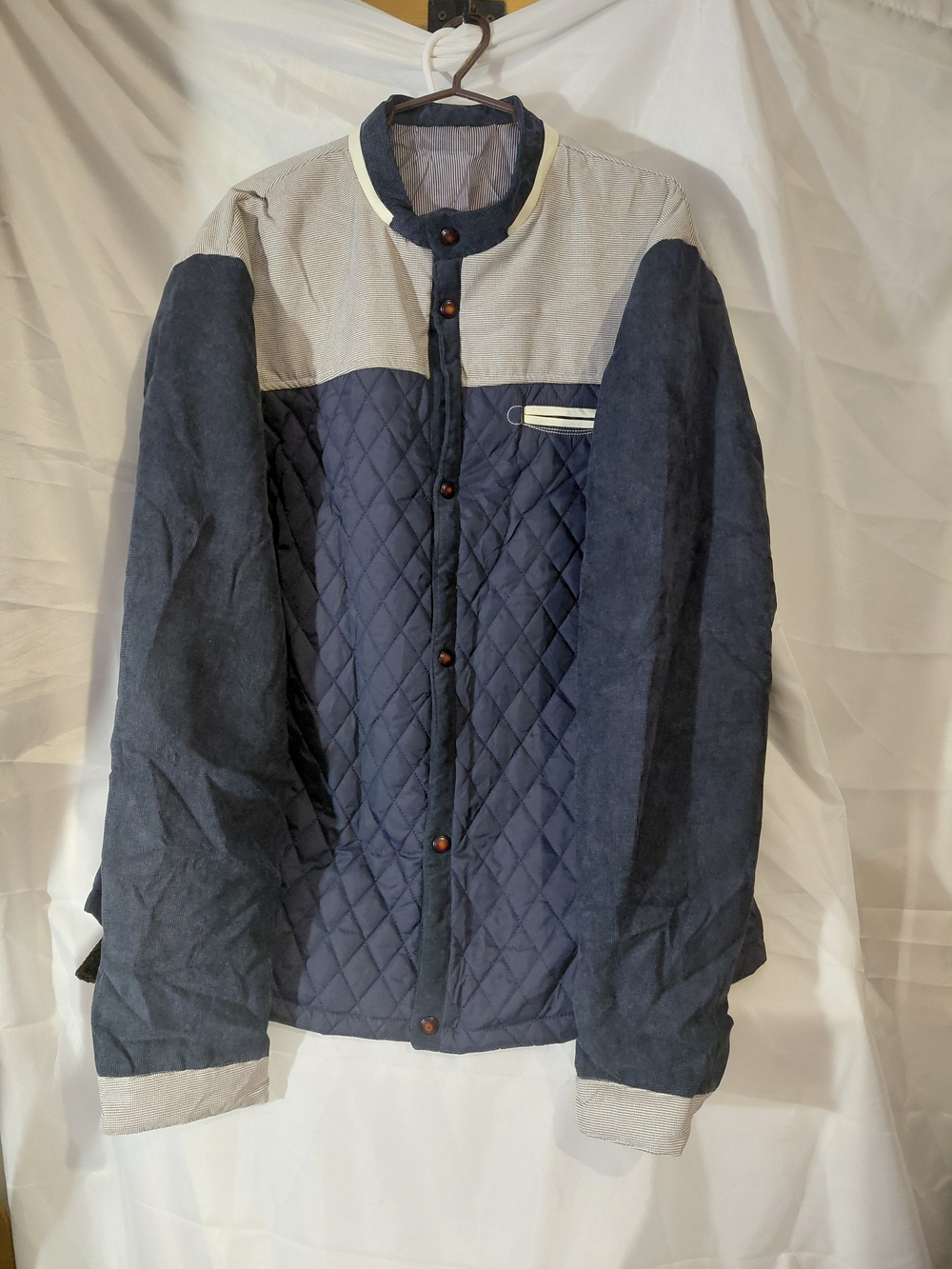 Source Unknown Navy Quilted Shirt Jacket with Light Gray Yoke